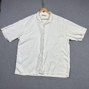 Tommy Bahama 100% Silk Loop Collar Button Shirt Mens XL Beige Ribbed